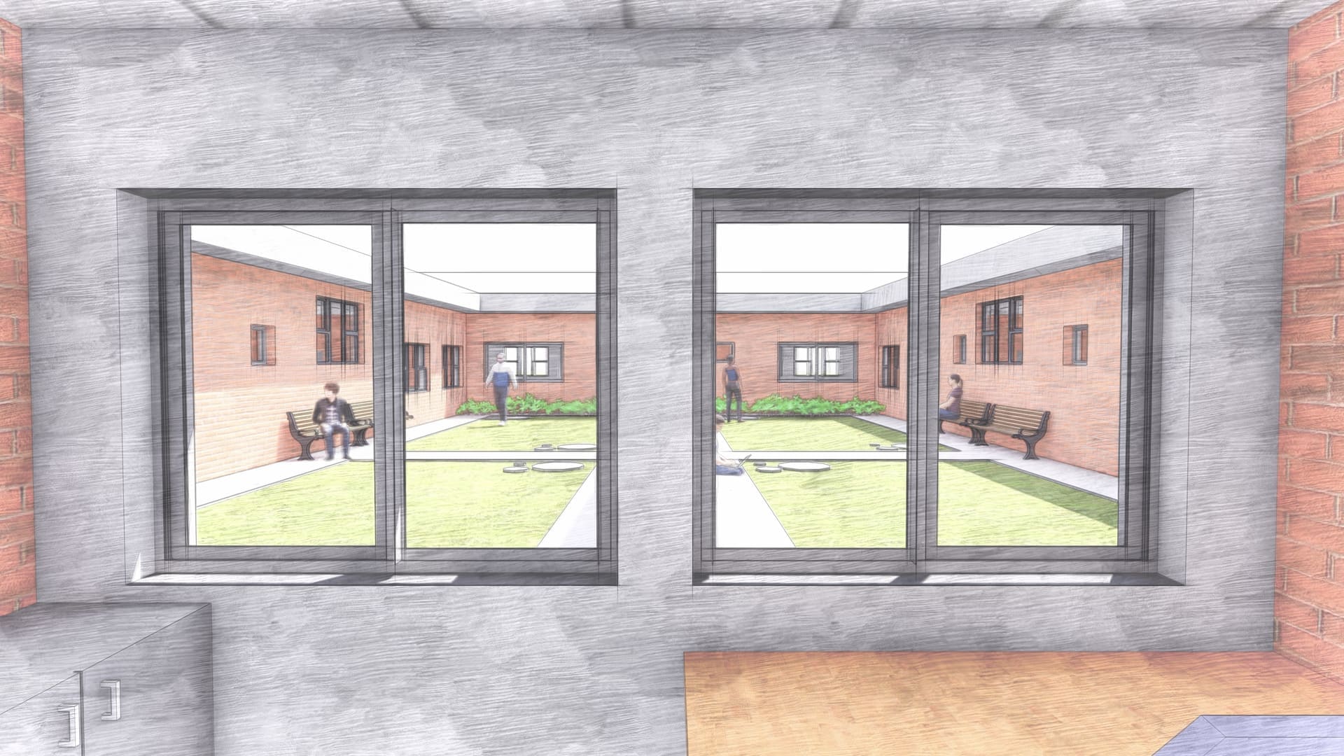 General De La Ray mental health ward courtyard render