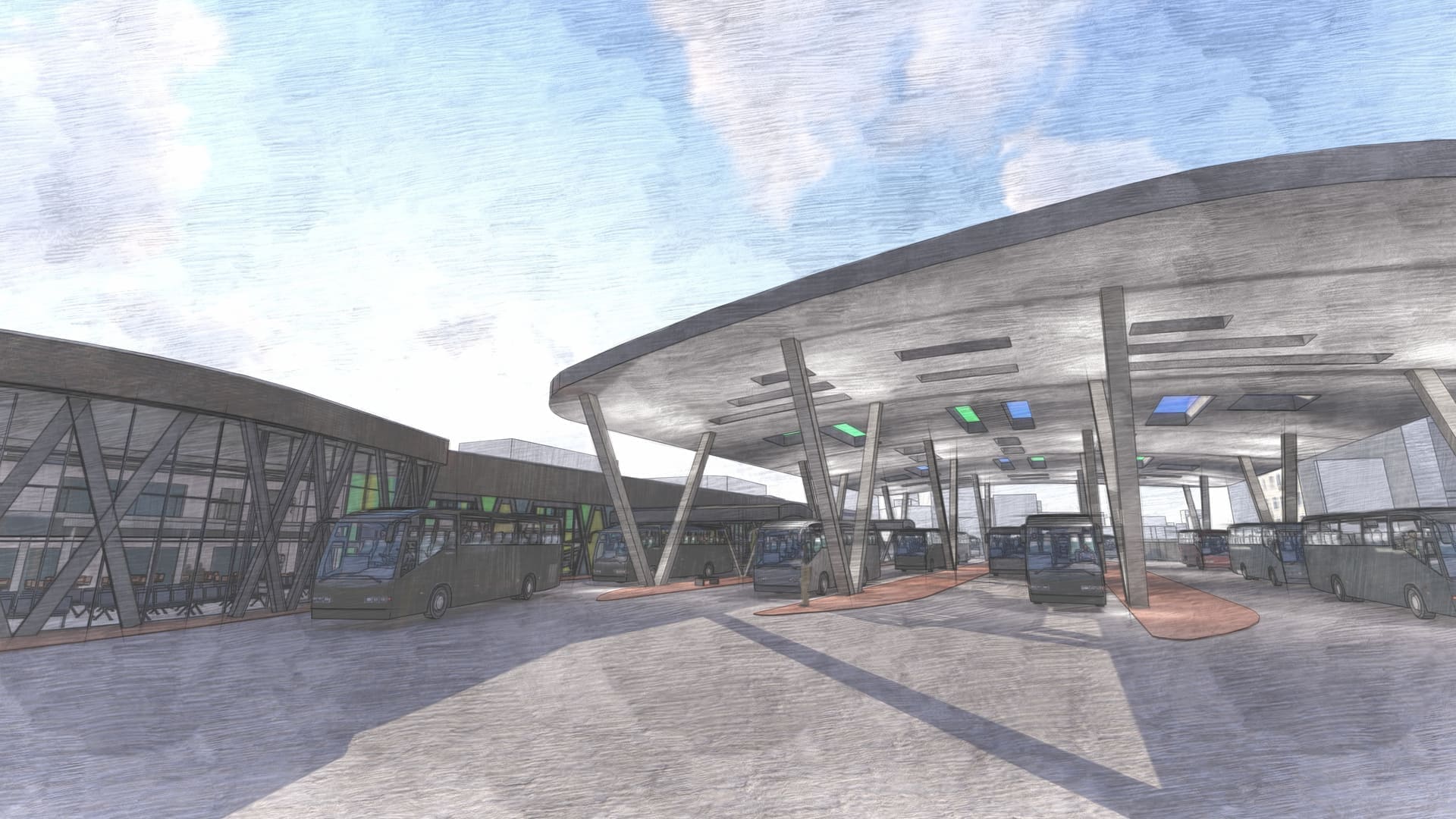 Luxury Bus Terminal sketch render